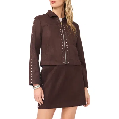 Vince Camuto Studded Faux Suede Trucker Jacket In Brown