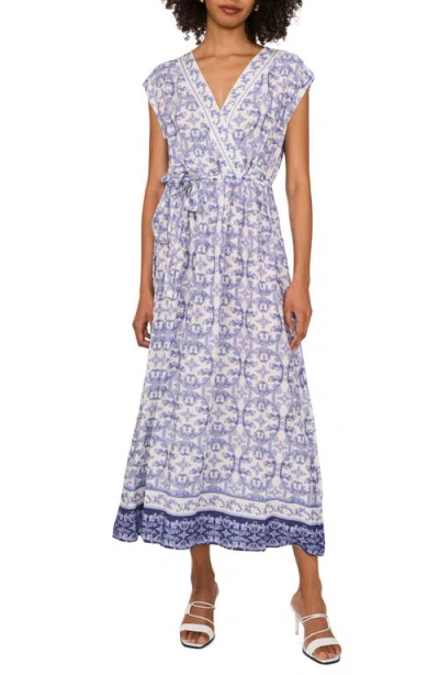 Vince Camuto Surplice Neck Tie Belt Midi Dress In Navy Dream