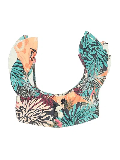 Pre-owned Vince Camuto Swimsuit Top Teal Tropical Pattern Swimwear In Blue