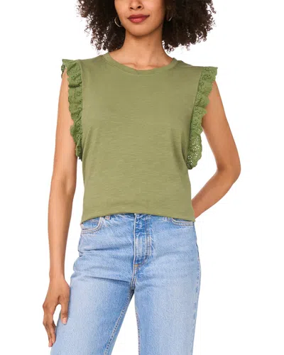 Vince Camuto Tank With Eyelet Lace Ruffle Trim In Neutral