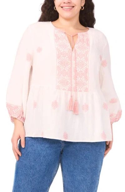 Vince Camuto Plus Size Neck Tie Peasant Blouse In Pink
