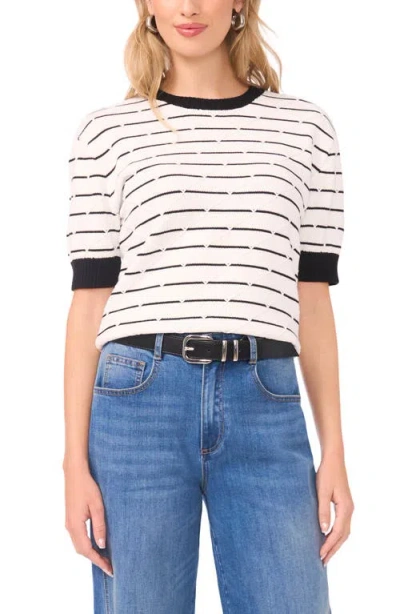 Vince Camuto Texture Stripe Crewneck Sweater In White