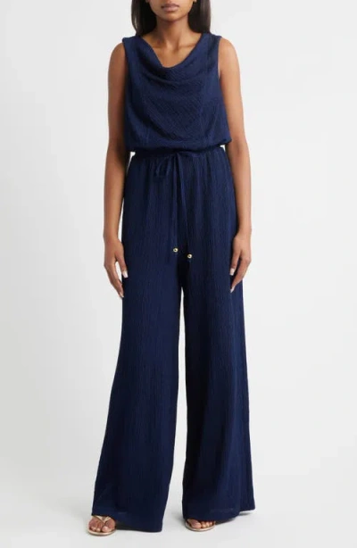 Vince Camuto Textured Knit Jumpsuit In Blue