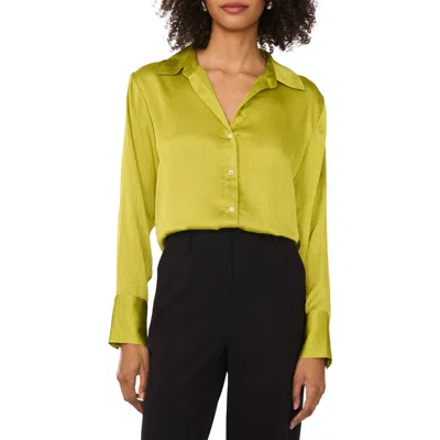 Vince Camuto Textured Satin Long Sleeve Button-up Shirt In Green Oasis