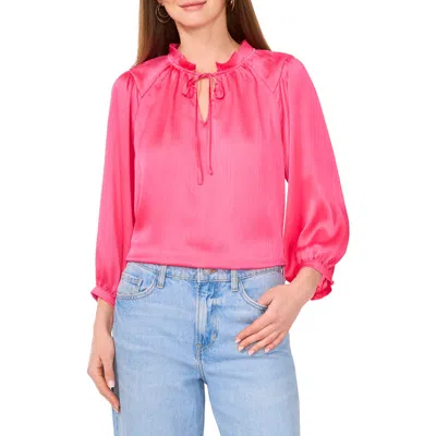 Vince Camuto Textured Satin Peasant Top In Pink Bliss
