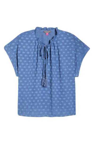 Vince Camuto Textured Tie Neck Top In Blue