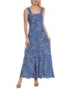 Vince Camuto Printed Square-neck Smocked-back Maxi Dress In Blue