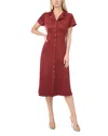 Vince Camuto Short Sleeve Faux Suede Midi Shirtdress In Brown
