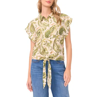 Vince Camuto Tie Front Collar Top In White