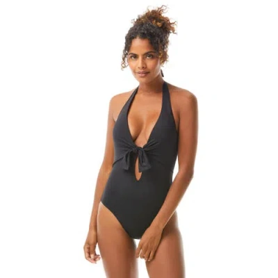 Vince Camuto Tie Front Halter One Piece Swimsuit In Black