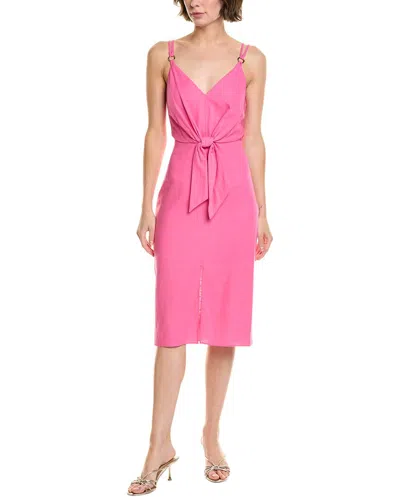 Vince Camuto Tie Front Linen-blend Midi Dress In Pink