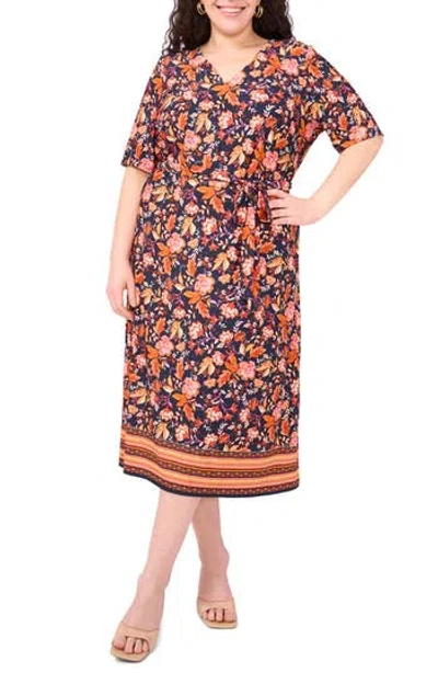 Vince Camuto Tie Front Midi Dress In Multi