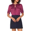 Vince Camuto Front Tied Short Sleeve Blouse In Purple