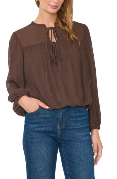 Vince Camuto Tie Neck Bubble Hem Top In Brown