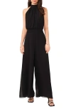 Vince Camuto Tie Neck Chiffon Overlay Wide Leg Jumpsuit In Rich Black