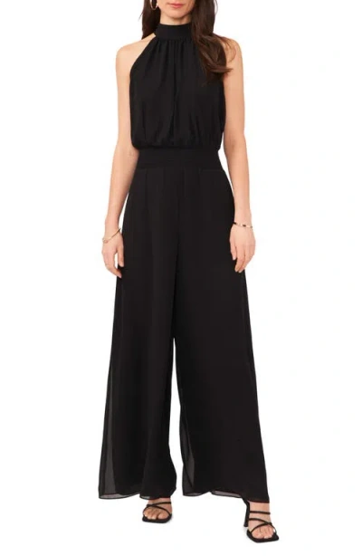 Vince Camuto Tie Neck Chiffon Overlay Wide Leg Jumpsuit In Rich Black