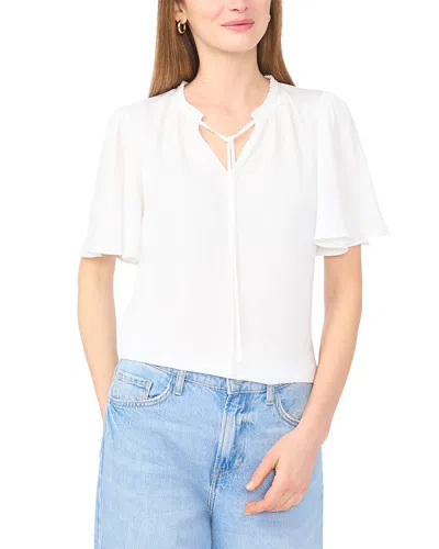 Vince Camuto Tie Neck Flutter Sleeve Top In White
