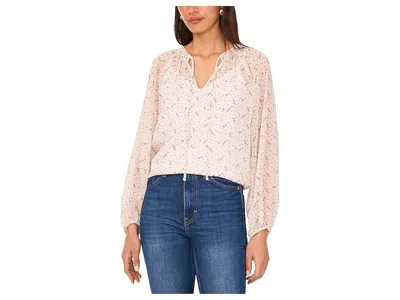 Vince Camuto Tie Neck Shirring Long Sleeve In White