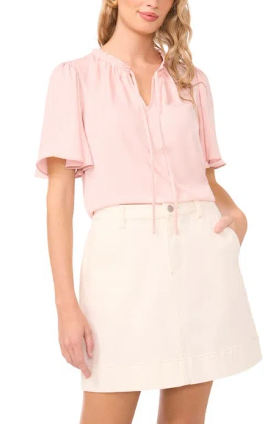 Vince Camuto Tie Neck Flutter Sleeve Top In Pink