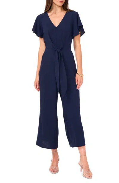 Vince Camuto Tie Waist Crop Wide Leg Jumpsuit In Classic Navy