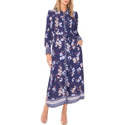 Vince Camuto Tie Waist Midi Shirtdress In Multi