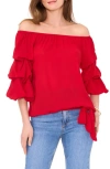 Vince Camuto Tie Waist Off The Shoulder Blouse In Ultra Red