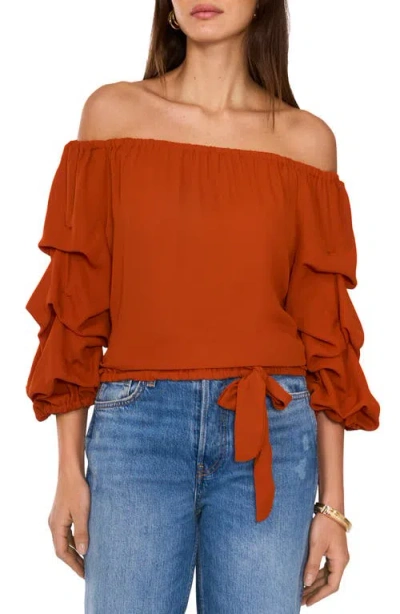 Vince Camuto Tie Waist Off The Shoulder Blouse In Penny Lane