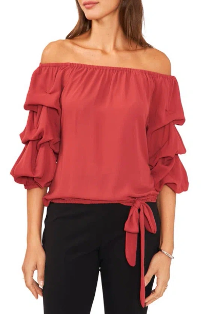 Vince Camuto Tie Waist Off The Shoulder Blouse In Red Pear