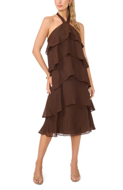 Vince Camuto Tiered Halter Midi Dress In Brown