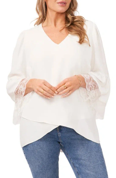 Vince Camuto Tiered Lace Bell Sleeve Blouse In New Ivory