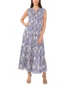 Vince Camuto Tie Neck Tiered Cotton Maxi Dress In Deep Blue