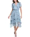 Vince Camuto Tiered Midi Dress In Blue