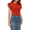 Vince Camuto Tiered Ruffle Sleeve Cotton Blend Top In Rust