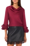 Vince Camuto Tiered Ruffle Sleeve Satin Top In Burgundy