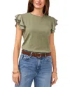 Vince Camuto Tiered Ruffle Sleeve Cotton Blend Top In Olive Mist