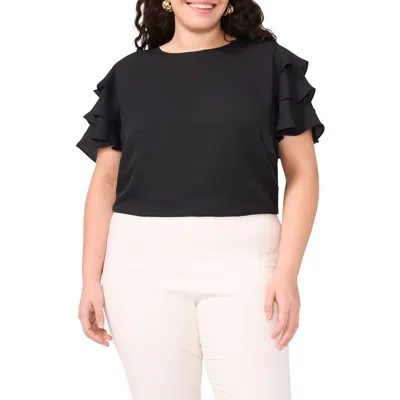 Vince Camuto Tiered Ruffle Sleeve Top In Black