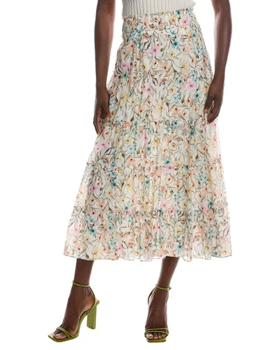 Vince Camuto Tiered Smocked Waist Midi Skirt In Transparent
