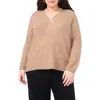 Vince Camuto Plus Size V-neck Side Slit Sweater In Brown