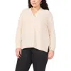 Shop Vince Camuto Tipped Cross V-neck Cozy Sweater In Malted