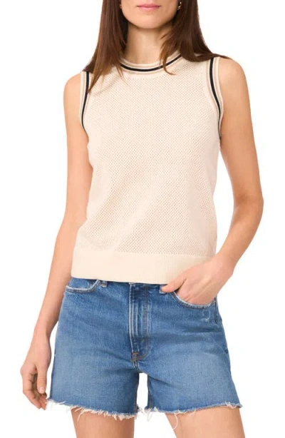Vince Camuto Tipped Mesh Tank Sweater In Soft Cream