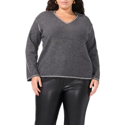Vince Camuto Tipped V-neck Sweater In Black