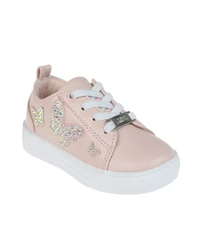 Vince Camuto Kids' Toddler Girl's Court Sneaker With Butterflies And Rhinestones, Vc Lace Plate, And Elastic Laces Poly In Light Pink