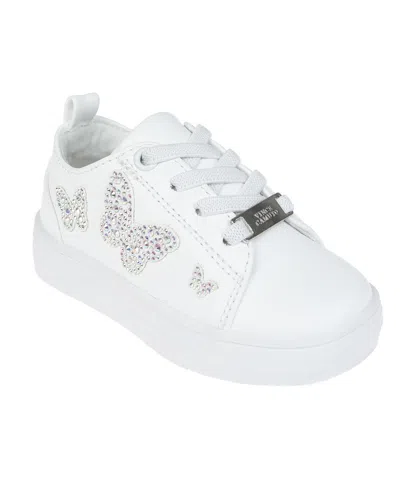 Vince Camuto Kids' Toddler Girl's Court Sneaker With Butterflies And Rhinestones, Vc Lace Plate, And Elastic Laces Poly In White