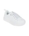 Vince Camuto Toddler Girl's Court Sneaker With Butterfly Underlay, Ab Rhinestones, And Elastic Laces Polyurethane In White