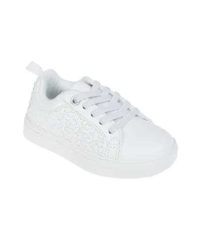 Vince Camuto Kids' Toddler Girl's Court Sneaker With Butterfly Underlay, Ab Rhinestones, And Elastic Laces Polyurethane In White