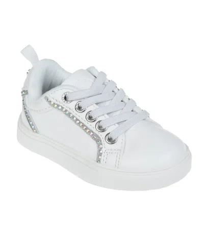 Vince Camuto Kids' Toddler Girl's Court Sneaker With Glitter, Embossed Crest, And Elastic Laces Polyurethane Sandals In White