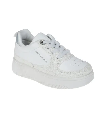 Vince Camuto Babies' Toddler Girl's Court Sneaker With Vc Print, Eyelet And Elastic Laces Polyurethane Sneakers In White