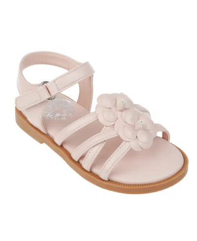Vince Camuto Kids' Toddler Girl's Gladiator Sandal With 3d Flowers And Back Strap With Adjustable Closure In Blush