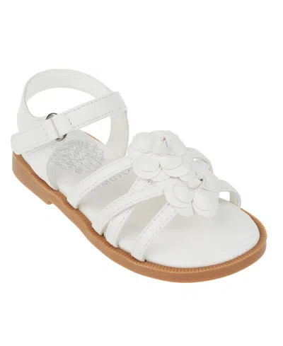 Vince Camuto Kids' Toddler Girl's Gladiator Sandal With 3d Flowers And Back Strap With Adjustable Closure In White