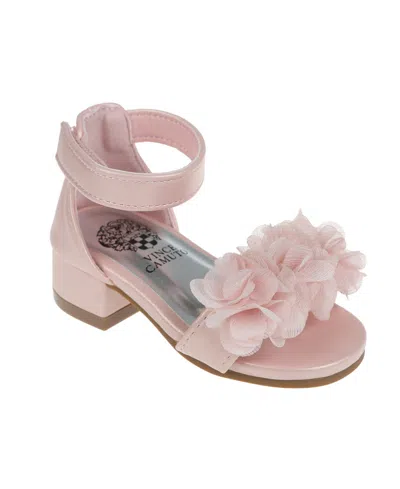Vince Camuto Toddler Girl's Heel With Chiffon Flowers And Adhesive Closure Polyurethane Sandals In Pink